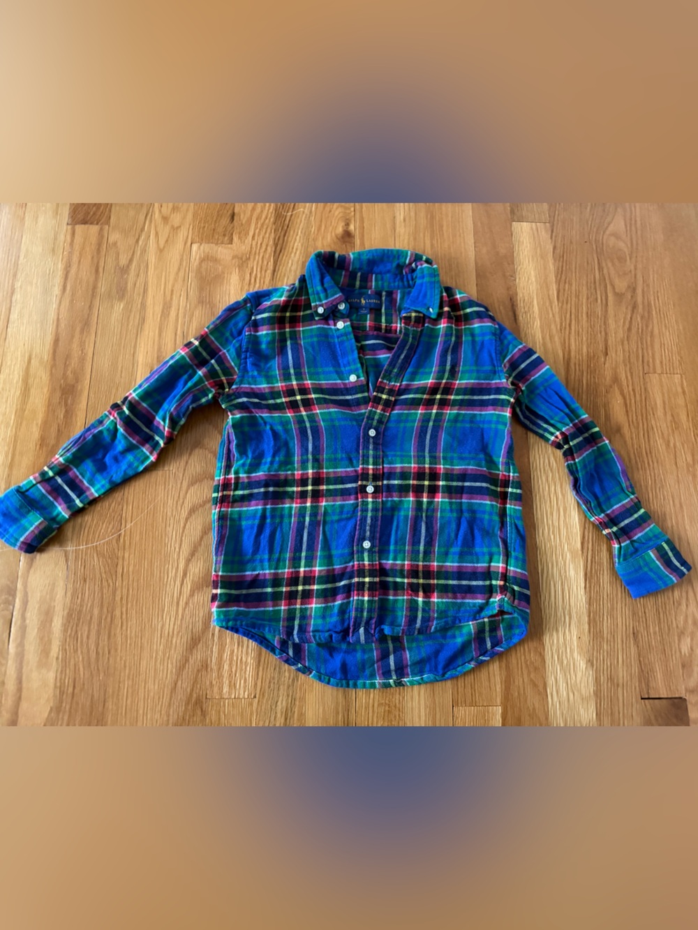 Ralph Lauren Blue and Green Plaid Button-Down Shirt - Boys 7